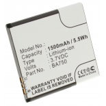 Аккумуляторная батарея BA750 для телефонов, смартфонов Sony Ericsson. Артикул iB-M346.Емкость (mAh): 1500. Напряжение (V): 3,7