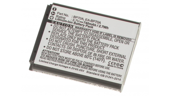 Аккумуляторная батарея EA-BP70A для фотоаппаратов и видеокамер Samsung. Артикул iB-F265.Емкость (mAh): 740. Напряжение (V): 3,7