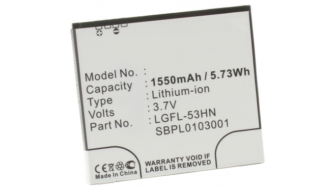 Аккумуляторная батарея FL-53HN для телефонов, смартфонов LG. Артикул iB-M339.Емкость (mAh): 1550. Напряжение (V): 3,7