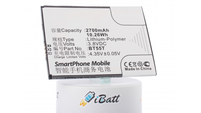 Аккумуляторная батарея BT55T для телефонов, смартфонов Zopo. Артикул iB-M963.Емкость (mAh): 2700. Напряжение (V): 3,8