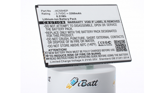 Аккумуляторная батарея iBatt iB-M1296 для телефонов, смартфонов ArchosЕмкость (mAh): 2300. Напряжение (V): 3,7