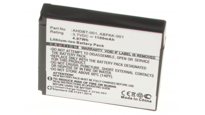 Аккумуляторная батарея AHDBT-001 для фотоаппаратов и видеокамер GoPro. Артикул iB-F423.Емкость (mAh): 1100. Напряжение (V): 3,7