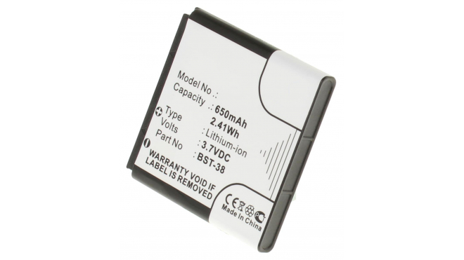 Аккумуляторная батарея BST-38 для телефонов, смартфонов Sony Ericsson. Артикул iB-M320.Емкость (mAh): 650. Напряжение (V): 3,7