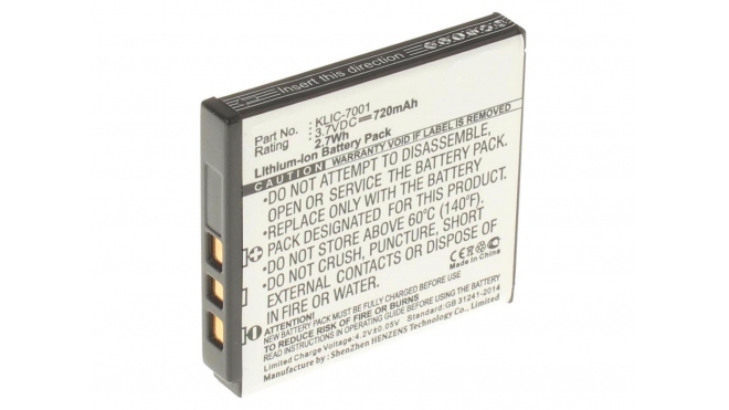Аккумуляторная батарея KLIC-7001 для фотоаппаратов и видеокамер Kodak. Артикул iB-F179.Емкость (mAh): 720. Напряжение (V): 3,7