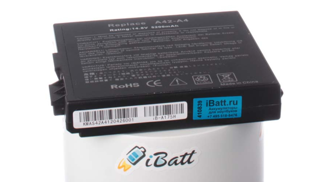 Аккумуляторная батарея для ноутбука Asus A4700Sp. Артикул iB-A175H.Емкость (mAh): 5200. Напряжение (V): 14,8