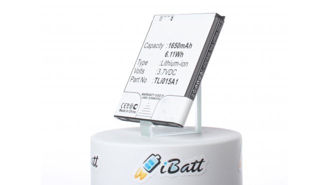 Аккумуляторная батарея iBatt iB-M730 для телефонов, смартфонов AlcatelЕмкость (mAh): 1650. Напряжение (V): 3,7
