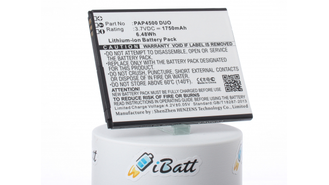 Аккумуляторная батарея PAP4500 DUO для телефонов, смартфонов Prestigio. Артикул iB-M2571.Емкость (mAh): 1750. Напряжение (V): 3,7