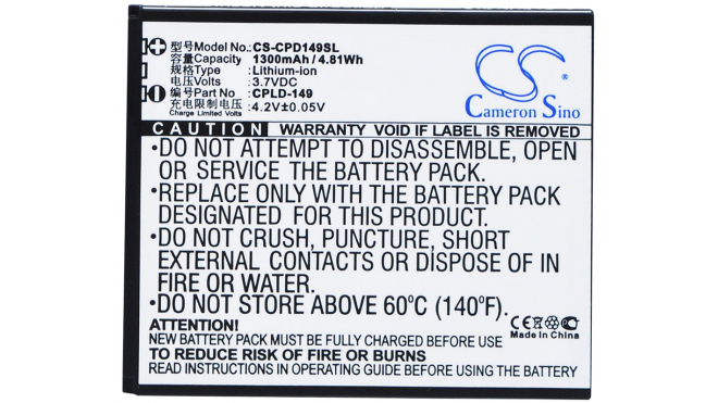 Аккумуляторная батарея iBatt iB-M1627 для телефонов, смартфонов CoolpadЕмкость (mAh): 1300. Напряжение (V): 3,7