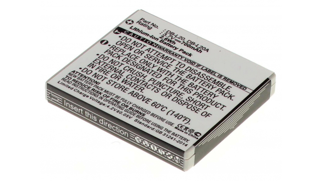 Аккумуляторная батарея DB-L20A для фотоаппаратов и видеокамер Sanyo. Артикул iB-F274.Емкость (mAh): 700. Напряжение (V): 3,7