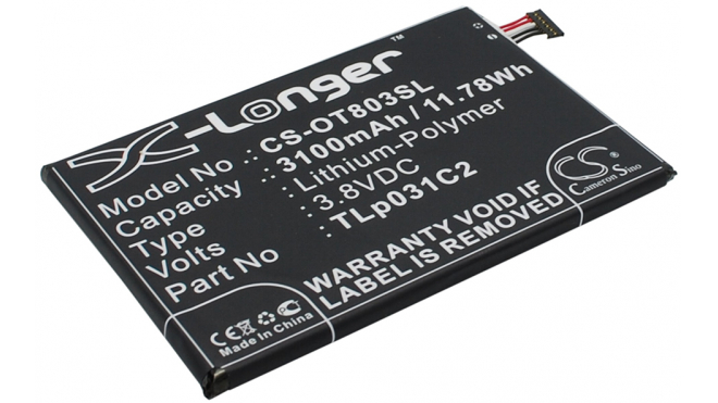 Аккумуляторная батарея TLP031C1 для телефонов, смартфонов Alcatel. Артикул iB-M851.Емкость (mAh): 3100. Напряжение (V): 3,8