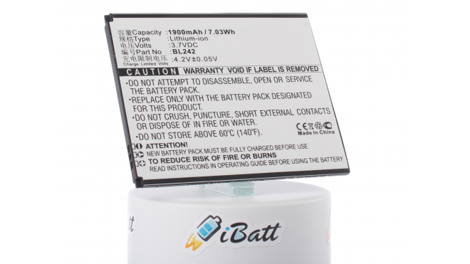 Аккумуляторная батарея iBatt iB-M884 для телефонов, смартфонов LenovoЕмкость (mAh): 1900. Напряжение (V): 3,7