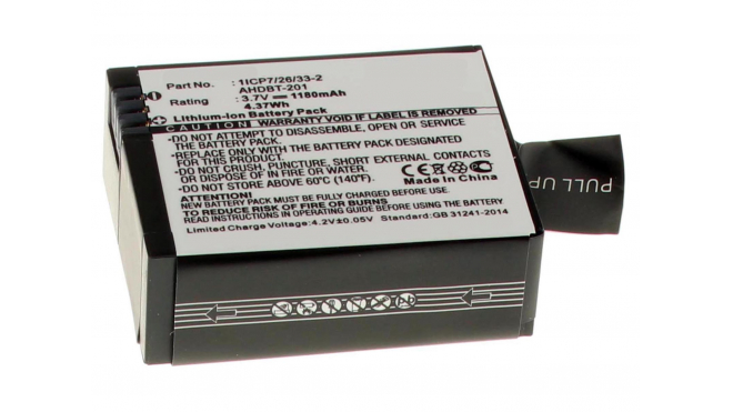 Аккумуляторная батарея AHDBT-201 для фотоаппаратов и видеокамер GoPro. Артикул iB-F428.Емкость (mAh): 1180. Напряжение (V): 3,7