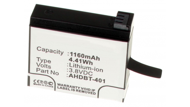 Аккумуляторные батареи для фотоаппаратов и видеокамер GoPro HD HERO4Емкость (mAh): 1160. Напряжение (V): 3,8