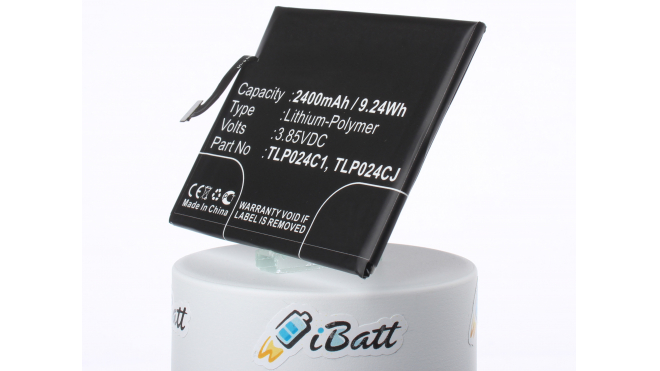 Аккумуляторная батарея TLP024CC для телефонов, смартфонов Alcatel. Артикул iB-M1207.Емкость (mAh): 2400. Напряжение (V): 3,85