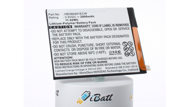 Аккумуляторная батарея для телефона, смартфона Huawei EVA-CL00. Артикул iB-M1980.Емкость (mAh): 2900. Напряжение (V): 3,8
