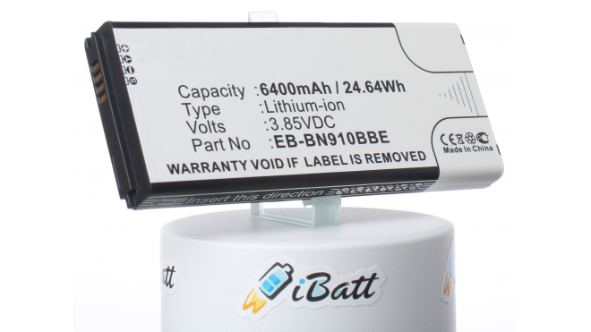 Аккумуляторная батарея EB-BN910BBK для телефонов, смартфонов Samsung. Артикул iB-M788.Емкость (mAh): 6400. Напряжение (V): 3,7