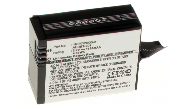 Аккумуляторная батарея AHDBT-302 для фотоаппаратов и видеокамер GoPro. Артикул iB-F428.Емкость (mAh): 1180. Напряжение (V): 3,7