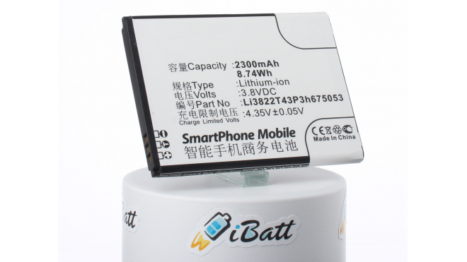Аккумуляторная батарея Li3822T43P3h675053 для телефонов, смартфонов ZTE. Артикул iB-M1424.Емкость (mAh): 2300. Напряжение (V): 3,8