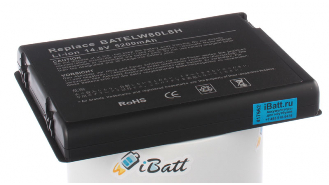 Аккумуляторная батарея для ноутбука Acer Aspire 1672WLCi. Артикул iB-A273H.Емкость (mAh): 5200. Напряжение (V): 14,8