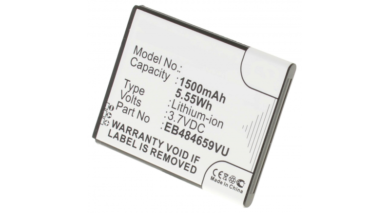 Аккумуляторная батарея EB484659VU для телефонов, смартфонов Samsung. Артикул iB-M349.Емкость (mAh): 1500. Напряжение (V): 3,7
