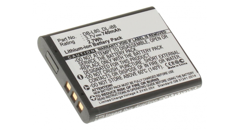 Аккумуляторная батарея DB-L80 для фотоаппаратов и видеокамер Pentax. Артикул iB-F227.Емкость (mAh): 740. Напряжение (V): 3,7