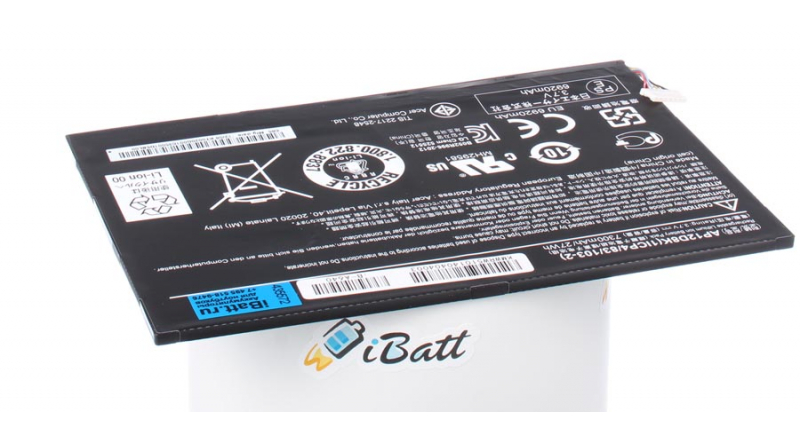 Аккумуляторная батарея для ноутбука Acer Iconia Tab W511 32Gb dock. Артикул iB-A640.Емкость (mAh): 7300. Напряжение (V): 3,7