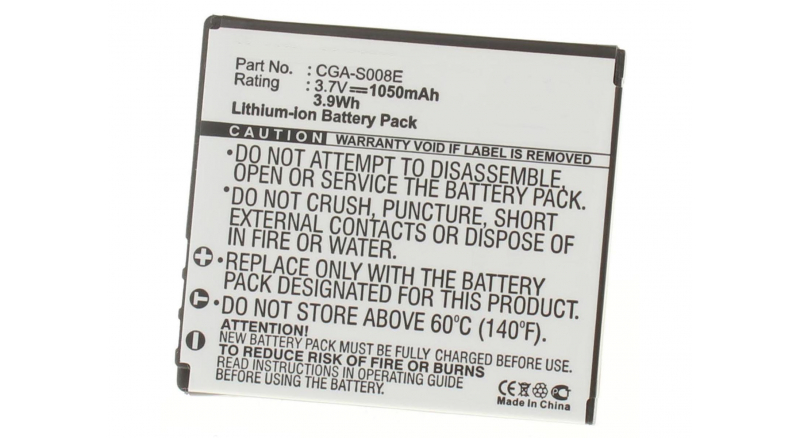 Аккумуляторная батарея CGA-S008A/1B для фотоаппаратов и видеокамер Panasonic. Артикул iB-F187.Емкость (mAh): 1050. Напряжение (V): 3,7