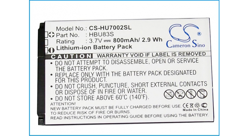 Аккумуляторная батарея для телефона, смартфона Huawei U121. Артикул iB-M2014.Емкость (mAh): 800. Напряжение (V): 3,7