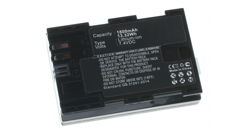 Аккумуляторная батарея LP-E6 для фотоаппаратов и видеокамер Canon. Артикул iB-F473.Емкость (mAh): 1800. Напряжение (V): 7,4