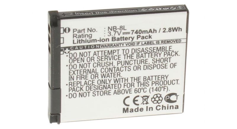 Аккумуляторная батарея NB-8L для фотоаппаратов и видеокамер Canon. Артикул iB-F128.Емкость (mAh): 740. Напряжение (V): 3,7