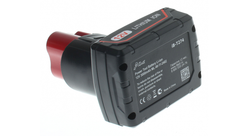 Аккумуляторная батарея для электроинструмента Milwaukee C12 ID. Артикул iB-T274.Емкость (mAh): 3000. Напряжение (V): 12