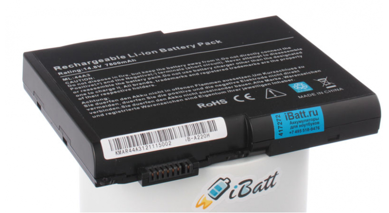 Аккумуляторная батарея для ноутбука Acer Aspire 1603ELC. Артикул iB-A220H.Емкость (mAh): 7800. Напряжение (V): 14,8