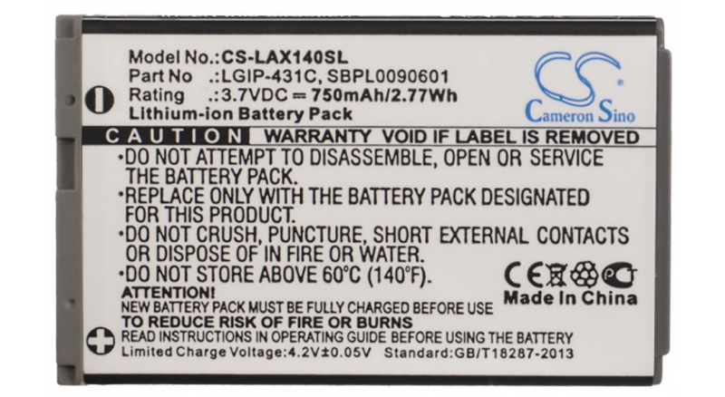 Аккумуляторная батарея LGIP-431C для телефонов, смартфонов LG. Артикул iB-M2178.Емкость (mAh): 750. Напряжение (V): 3,7