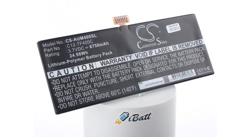 Аккумуляторная батарея C12-TF400C для ноутбуков Asus. Артикул iB-A1014.Емкость (mAh): 6750. Напряжение (V): 3,7