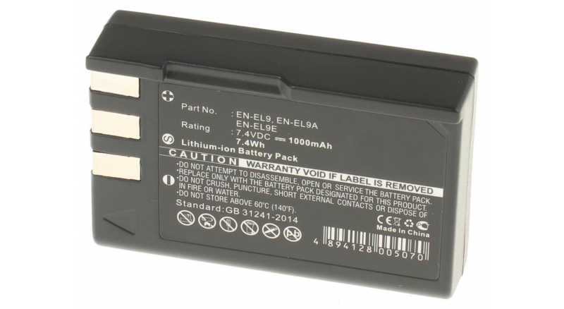 Аккумуляторные батареи для фотоаппаратов и видеокамер Nikon DSLR-D40AЕмкость (mAh): 1000. Напряжение (V): 7,4