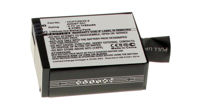 Аккумуляторные батареи для фотоаппаратов и видеокамер GoPro Hero 03Емкость (mAh): 1180. Напряжение (V): 3,7