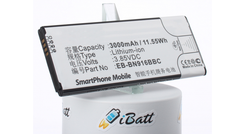 Аккумуляторная батарея для телефона, смартфона Samsung SM-N910P. Артикул iB-M1132.Емкость (mAh): 3000. Напряжение (V): 3,85