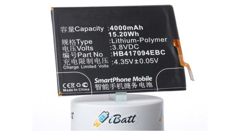 Аккумуляторная батарея HB417094EBC для телефонов, смартфонов Huawei. Артикул iB-M823.Емкость (mAh): 4000. Напряжение (V): 3,8