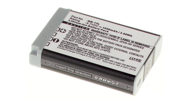 Аккумуляторная батарея NB-13L для фотоаппаратов и видеокамер Canon. Артикул iB-F447.Емкость (mAh): 1050. Напряжение (V): 3,7
