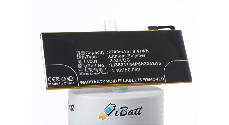 Аккумуляторная батарея Li3821T44P6h3342A5 для телефонов, смартфонов ZTE. Артикул iB-M3060.Емкость (mAh): 2200. Напряжение (V): 3,85
