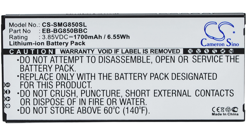 Аккумуляторная батарея для телефона, смартфона Samsung SM-G850T. Артикул iB-M1143.Емкость (mAh): 1700. Напряжение (V): 3,85
