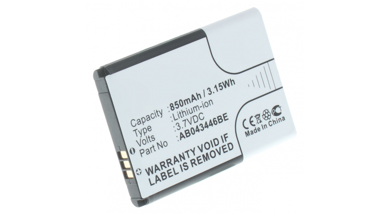 Аккумуляторная батарея AB043446BC для телефонов, смартфонов Samsung. Артикул iB-M2618.Емкость (mAh): 850. Напряжение (V): 3,7