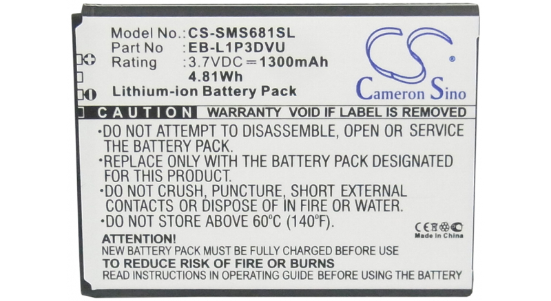 Аккумуляторная батарея для телефона, смартфона Samsung GT-S6790. Артикул iB-M1124.Емкость (mAh): 1300. Напряжение (V): 3,7