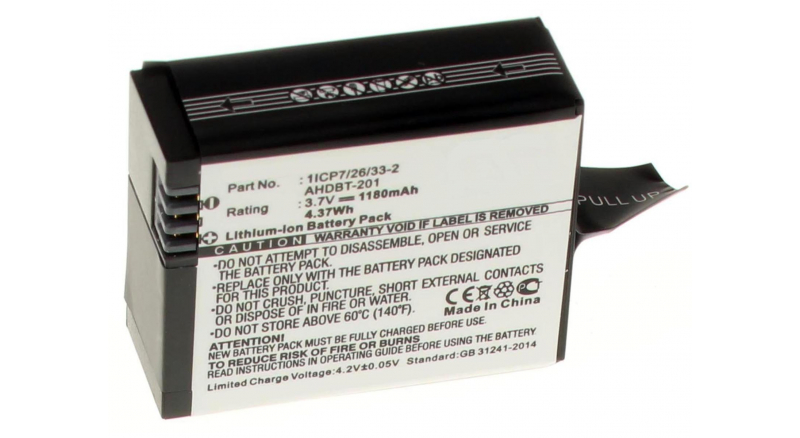 Аккумуляторная батарея AHDBT-201 для фотоаппаратов и видеокамер GoPro. Артикул iB-F428.Емкость (mAh): 1180. Напряжение (V): 3,7