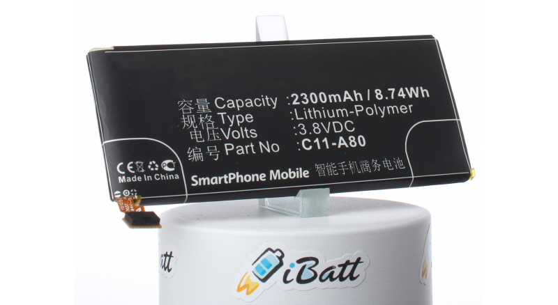 Аккумуляторная батарея C11-A80 для телефонов, смартфонов Asus. Артикул iB-M664.Емкость (mAh): 2300. Напряжение (V): 3,8