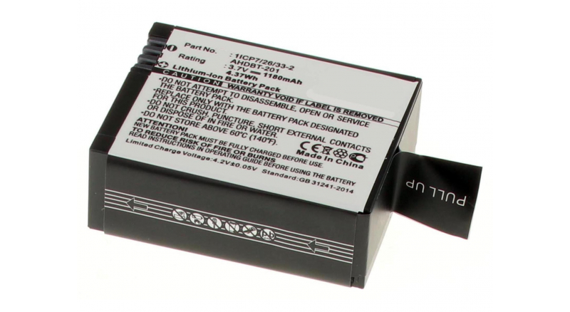 Аккумуляторные батареи для фотоаппаратов и видеокамер GoPro HD Hero3 Black EditionЕмкость (mAh): 1180. Напряжение (V): 3,7