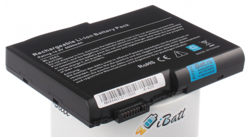 Аккумуляторная батарея для ноутбука Acer Aspire 1400XV. Артикул iB-A220.Емкость (mAh): 6600. Напряжение (V): 14,8