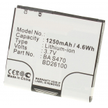 Аккумуляторная батарея для телефона, смартфона T-Mobile PD98120. Артикул iB-M351.Емкость (mAh): 1250. Напряжение (V): 3,7