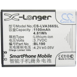 Аккумуляторная батарея BL190 для телефонов, смартфонов Lenovo. Артикул iB-M2107.Емкость (mAh): 1100. Напряжение (V): 3,7