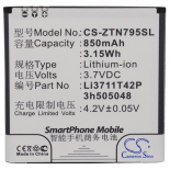 Аккумуляторная батарея для телефона, смартфона ZTE N795. Артикул iB-M3026.Емкость (mAh): 850. Напряжение (V): 3,7